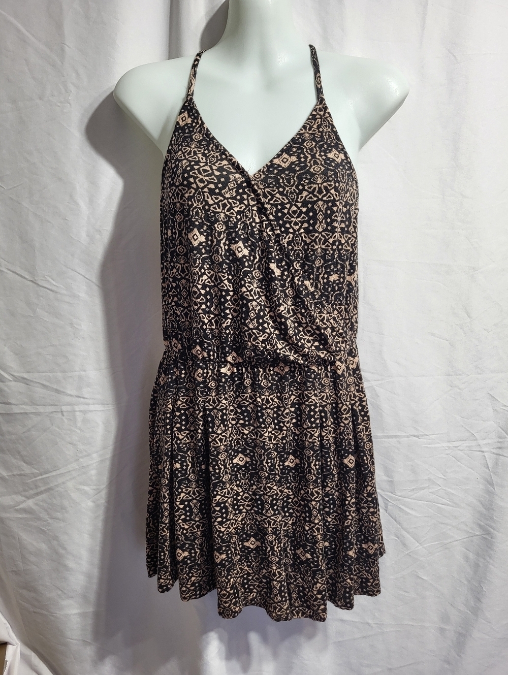 Bluenotes Black and Cream Printed Mini Sundress, Size Small